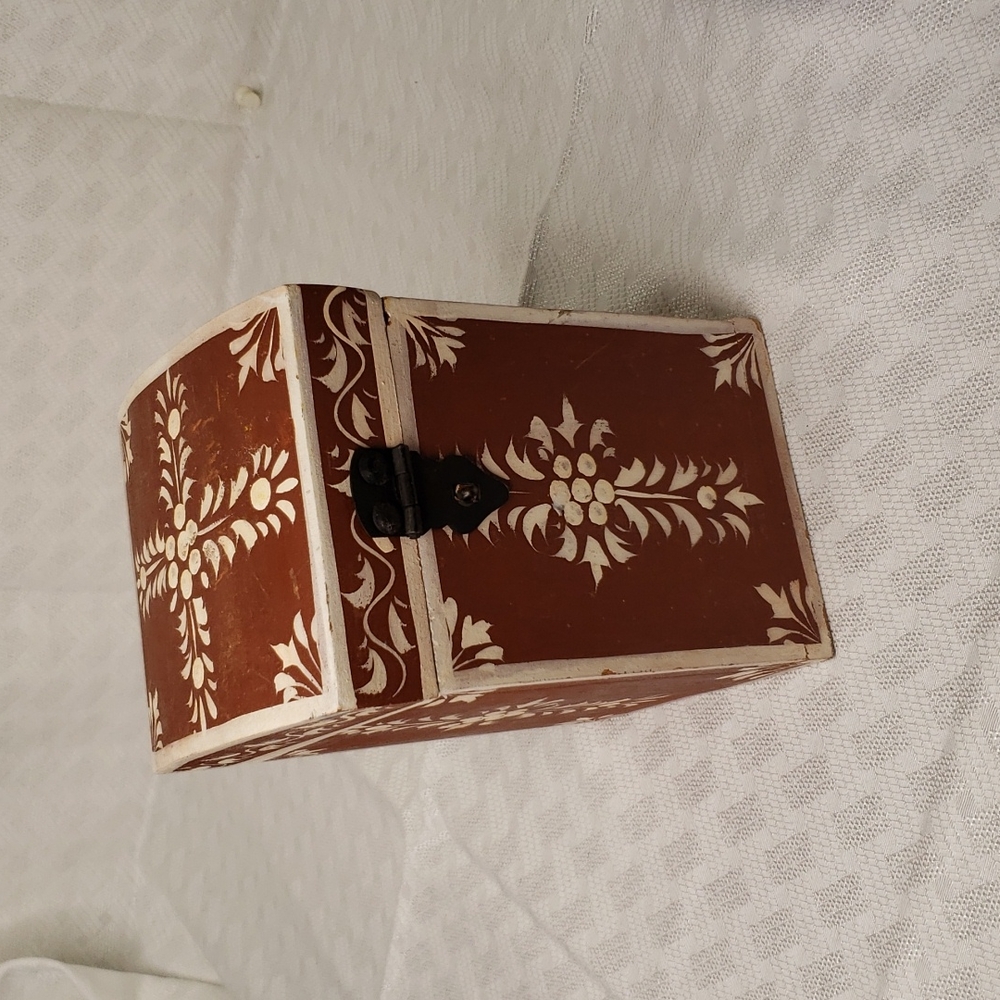 Rustic Handmade Wooden boxes set of 2 stenciled and  hand painted wine and cream